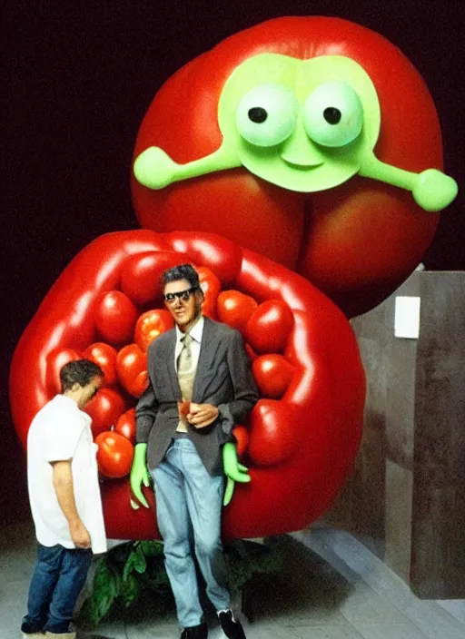 Image similar to jeff goldblum hiding in a giant tomato, inspired by davis jim