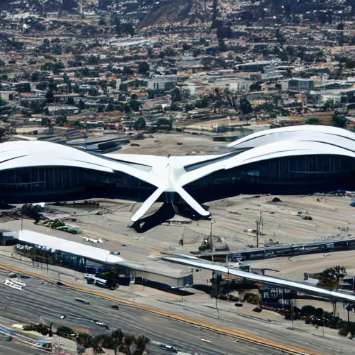Prompt: aerial photo of LAX designed by Zaha Hadid