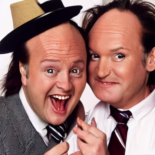 Prompt: reeves and mortimer conjoined at the forehead