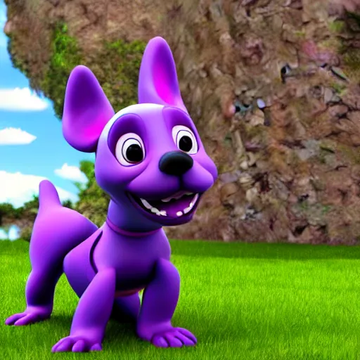 Image similar to a beautiful 3d render of a purple dog in a disney movie, in the style of disney, pixar, the dog is doing ballet, highly detailed, 8k resolution
