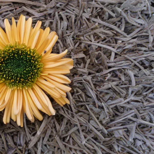 Prompt: Chrysanthemum is in the East, relaxing in the South