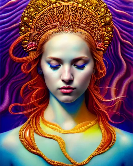 Image similar to portrait of the beautiful young goddess of water, unusual beauty, etheric, outworldly colours, emotionally evoking symbolic metaphors, head in focus, ornamental, intricate, elegant, highly detailed hyperrealistic painting, artstation, concept art, painterly, golden ratio, sharp focus, illustration, art by sarah joncas,