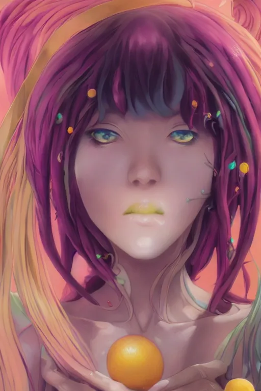 Image similar to portrait of an anime manga girl with floating yellow snake dreads, straight on, by artgerm, james jean, tom bagshaw, gerald brom, vaporwave colors, lofi colors, vaporwave, lofi, goth vibe, 4 k, smooth, hd, substance designer render, full body character concept art, symmetrical,