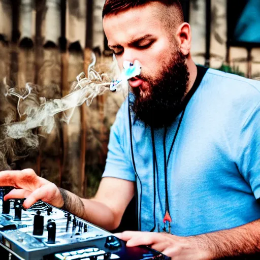 Image similar to dj cigarette smoking and playing his favourite songs, 4 k