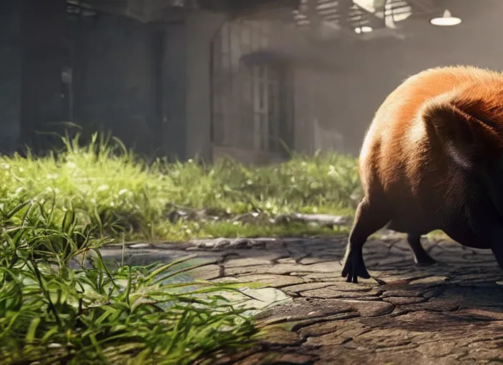 Prompt: venom fused with a capybara, ultra realistic 4 k unreal engine very cinematic render with ray tracing bloom ambient occlusion strong reflections depth of field fog