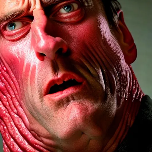 Image similar to uhd candid photo of john hamm dressed as a slab of spam. correct face. photo by annie leibowitz.