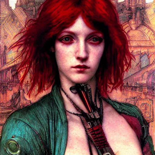 Prompt: redhead female cyberpunk punk in the style of john william waterhouse, kilian eng, rosetti, john everett millais, william holman hunt, 4 k photo autochrome