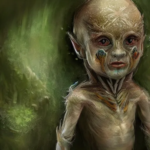 Image similar to a highly detailed portrait of a tiny humanoid creature in a fantasy forest concept art