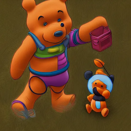 Prompt: Cyborg Winnie the Pooh, digital art, trending on ArtStation, high detail, high quality