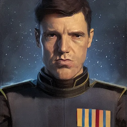 Image similar to portrait of a man by greg rutkowski, british features, straight jaw, short black hair, star wars expanded universe, he is about 6 0 years old, wearing uniform of the galactic alliance navy, highly detailed portrait, digital painting, artstation, concept art, smooth, sharp foccus ilustration, artstation hq