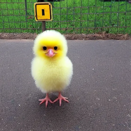 Image similar to cute baby chick dressed as a jail prisioner