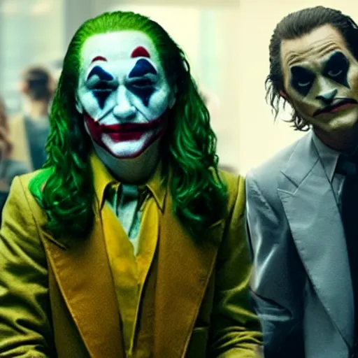 Image similar to ultra realistic stealth candid photograph from joaquin phoenix with lady gaga in new joker movie footage's, intricate details, photorealistic