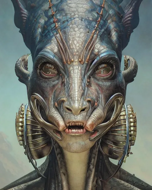 Prompt: a portrait of a yautja, ultra realistic, wide angle, intricate details, highly detailed by peter mohrbacher, hajime sorayama, wayne barlowe, boris vallejo, aaron horkey, gaston bussiere, craig mullins