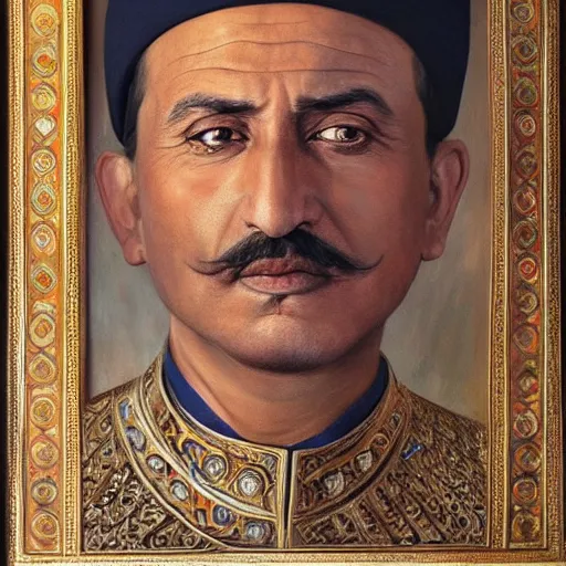 Prompt: king of Kurdistan, Mahmud Barzanji, royal portrait, award winning oil painting, incredibly detailed, insanely beautiful, symmetrical face, realistic