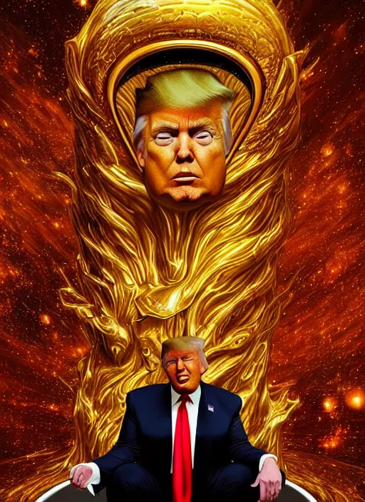 Prompt: donald trump sitting on a golden toilet, cosmic horror painting, elegant intricate digital painting artstation concept art by mark brooks and brad kunkle, extreme detailed