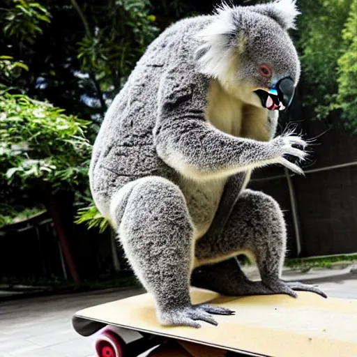 Image similar to photo of a Koala skateboarding in china