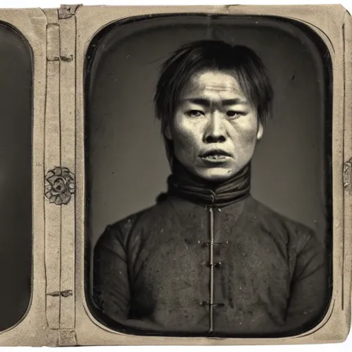 Prompt: A Mongolian necromancer, ambrotype