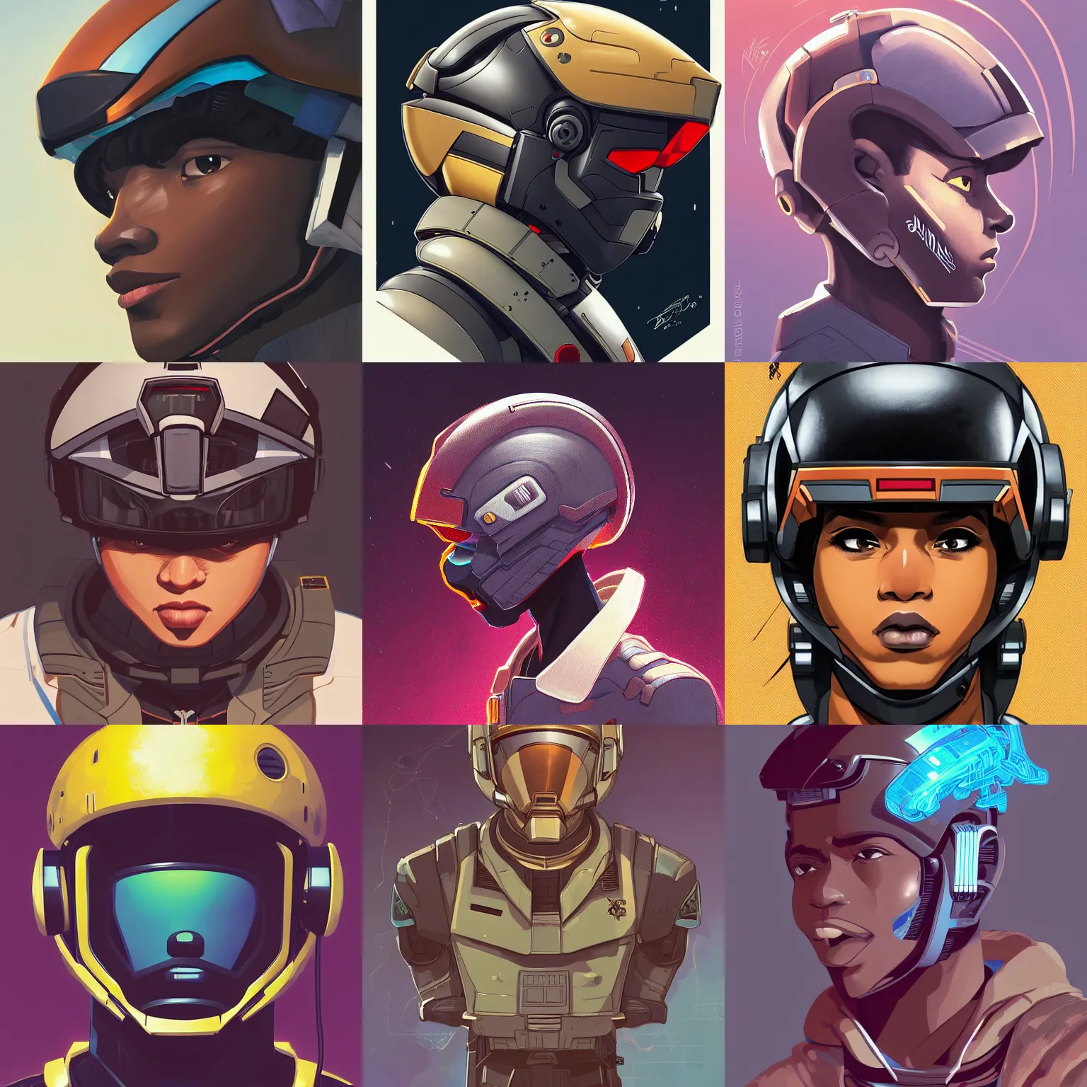 Prompt: a smooth portrait of a young handsome elite 👦🏿 gundam pilot with short curly twists and an intricate, detailed, urban inspired hiphop afro futuristic helmet, vector behance hd jesper ejsing, rhads, makoto shinkai, lois van baarle, ilya kuvshinov, rossdraws, hd, ilya kuvshinov, gustav klimt