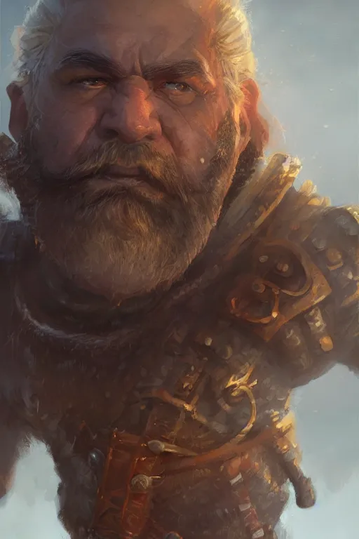 Image similar to dungeons and dragons dwarf warrior character closeup portrait, dramatic light, lake background, 2 0 0 mm focal length, painted by stanley lau, painted by greg rutkowski, painted by stanley artgerm, digital art, trending on artstation