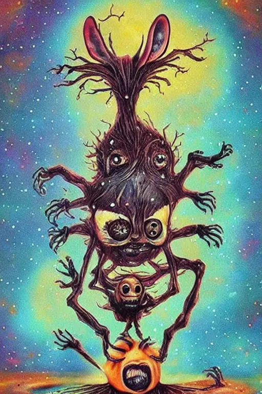 Image similar to the most cute and terrifying creature on the universe, weird surreal horror psy cosmic art, cry engine, bizarre art