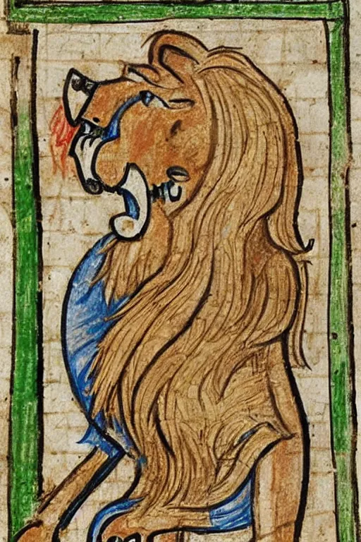 Prompt: Terrible Medieval Drawings of a lion of an illuminated manuscript.