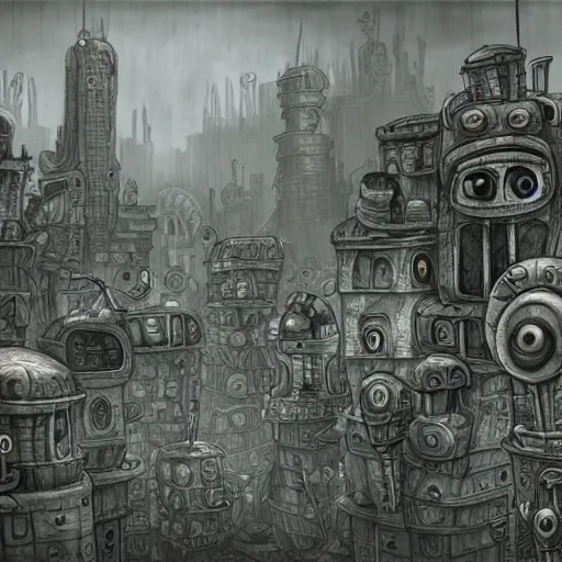 Image similar to machinarium city, sketch, fantasy style, super high detail, super high quality, talented artist, trending on artstation