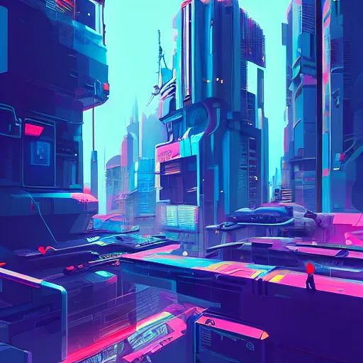 Prompt: cyberpunk art by james gilleard, cgsociety, retrofuturism, synthwave, cityscape, 2 d game art
