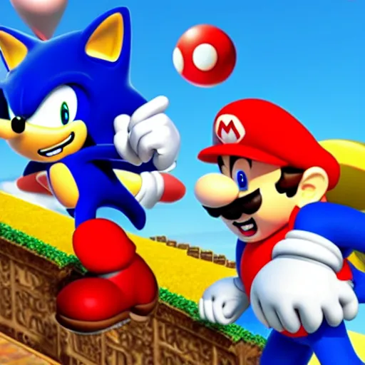 Prompt: super mario hangs out with sonic