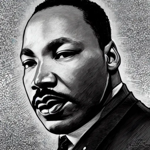 Image similar to clear portrait of martin luther king having a rap battle, cottagecore!!, detroit hood background hyper detailed, character concept, full body, dynamic pose, elegant, intricate, highly detailed, digital painting, artstation, concept art, smooth, sharp focus, illustration, art by artgerm and greg rutkowski and alphonse mucha