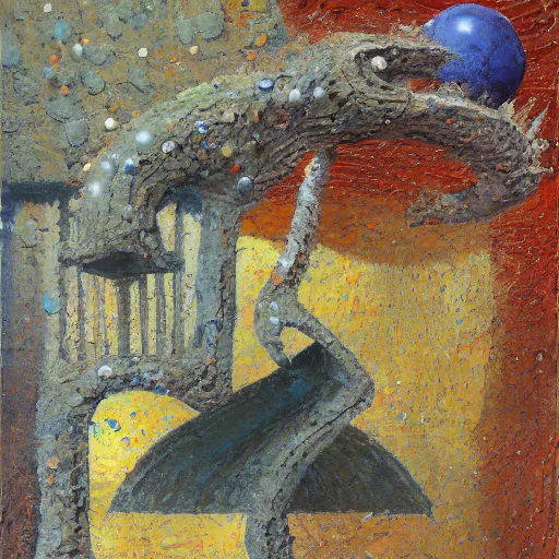 Prompt: a detailed impasto painting by shaun tan and david wiesner of an abstract forgotten sculpture by the caretaker and ivan seal