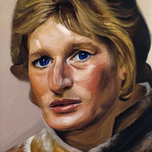 Prompt: lucien freud ` s portrait of lady diana spencer'looking like a corgi ', detailed oil painting