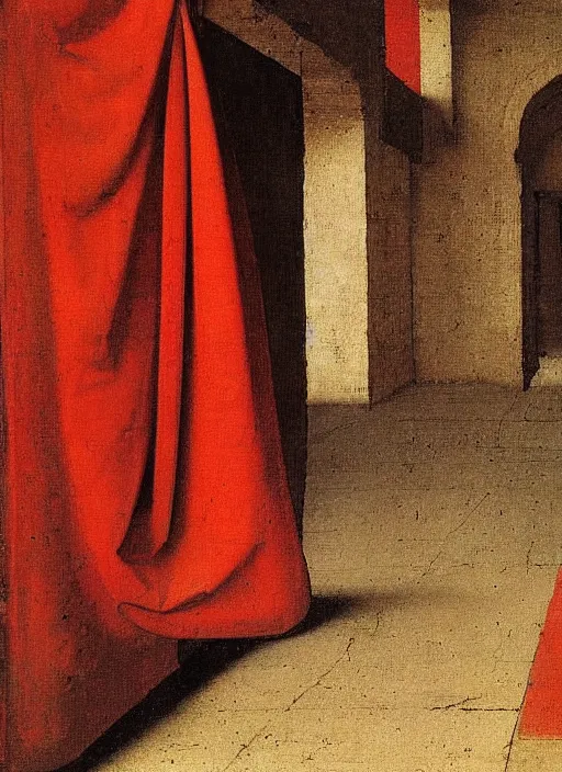 Image similar to red cloth of the floor, medieval painting by jan van eyck, johannes vermeer, florence