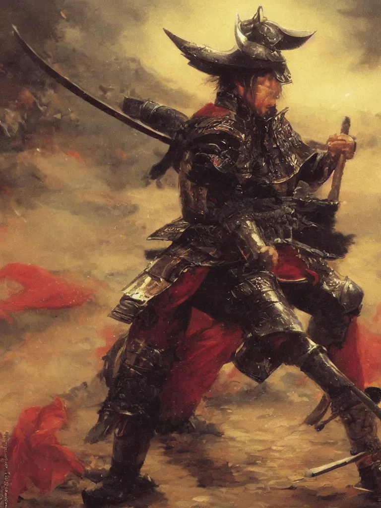 Image similar to close up of a seasoned samurai in wolf armor, cinematographic shot, by vladimir volegov and alexander averin and delphin enjolras and daniel f. gerhartz