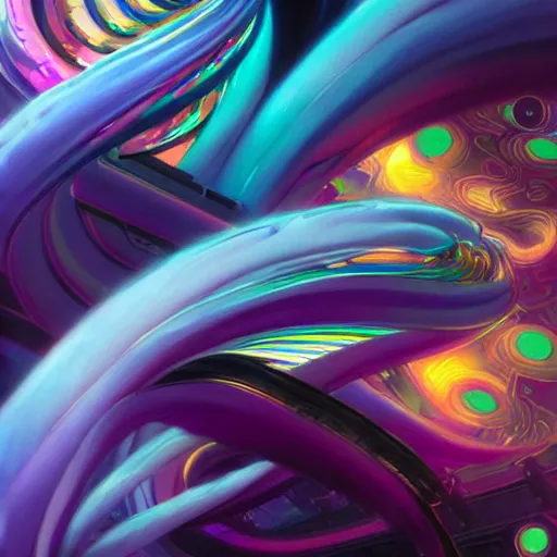 Image similar to swirling vortexes of computer hardware vaporwave aesthetic, colorful, psychedelic, digital painting, artstation, concept art, smooth, sharp focus, illustration, art by artgerm and greg rutkowski and alphonse mucha