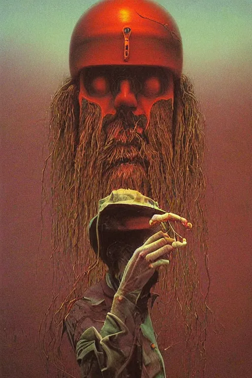 Image similar to a portrait of Les Claypool from Primus, psychadelic digital painting by Zdzislaw Beksinski