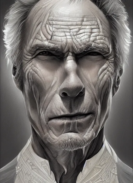 Prompt: symmetry!! clint eastwood, male, machine parts embedded into face, intricate, elegant, highly detailed, digital painting, artstation, concept art, smooth, sharp focus, illustration, art by artgerm and greg rutkowski and alphonse mucha, 8 k