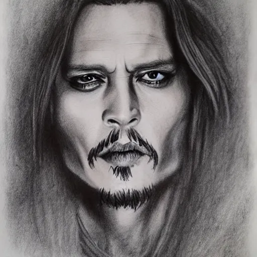 Prompt: a charcoal drawing of johnny depp
