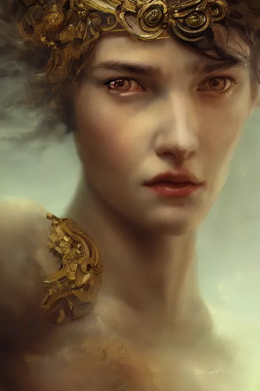 Image similar to greek goddess of ai art, close - up portrait, powerfull, intricate, elegant, volumetric lighting, scenery, digital painting, highly detailed, artstation, sharp focus, illustration, concept art, ruan jia, steve mccurry