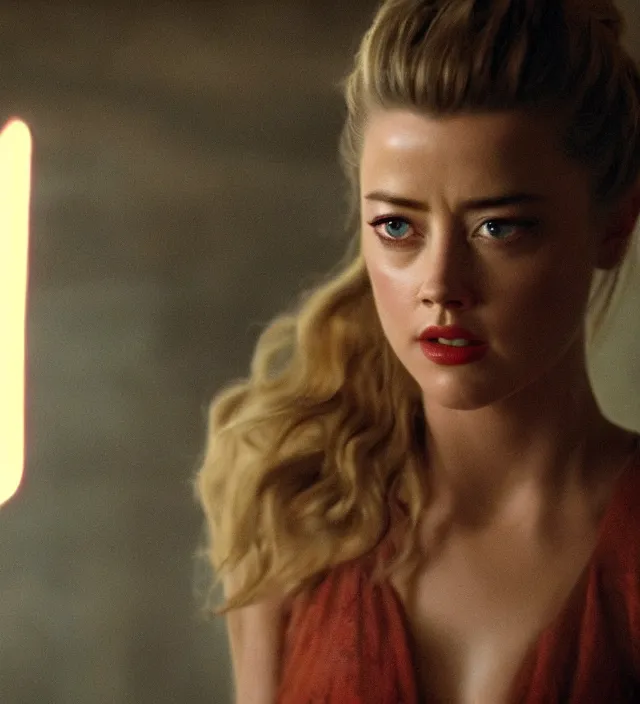 Image similar to amber heard in star wars, movie still frame, hd, remastered, cinematic lighting