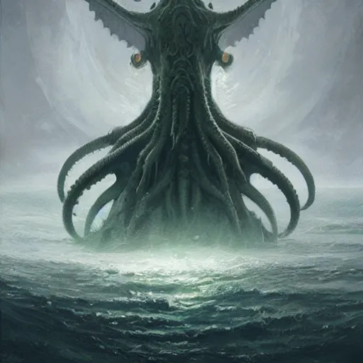 Image similar to Ph'nglui mglw'nafh Cthulhu R'lyeh wgah'nagl fhtagn | painting by Greg Rutkowski