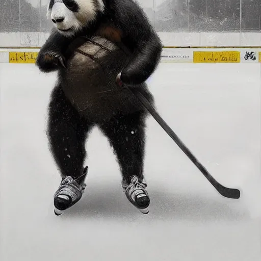 Image similar to panda wearing hockey uniform, intricate, sharp focus, illustration, highly detailed, digital painting, concept art, matte, art by ruan jia and wlop and greg rutkowski, masterpiece