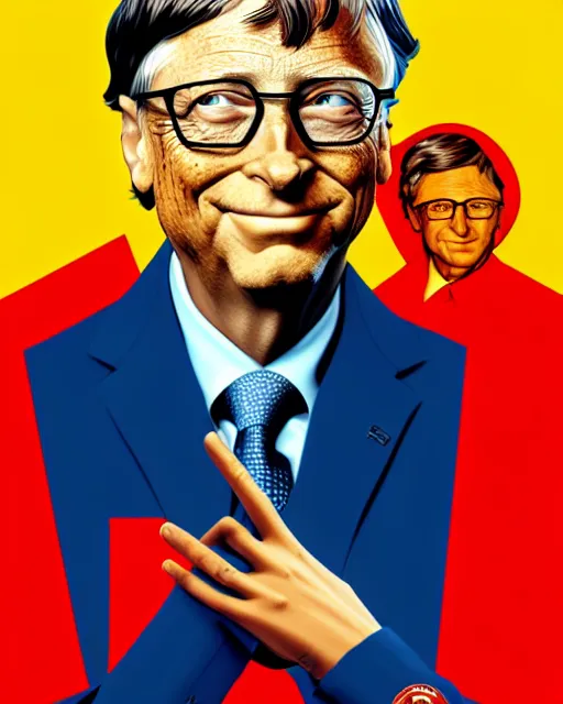 Image similar to bill gates in the style of cuban communist propaganda poster art in the year 1 9 8 7 ultra realistic, concept art, intricate details, highly detailed, photorealistic, octane render, 8 k, unreal engine. art by artgerm and magali villeneuve