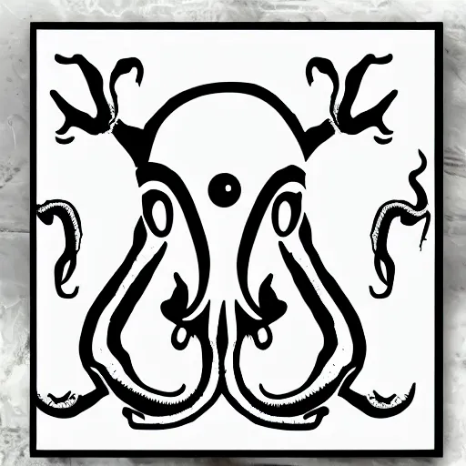 Image similar to very angry squid, 🦑 design, squared border, black and white, mad cuttlefish, cute decapodiformes