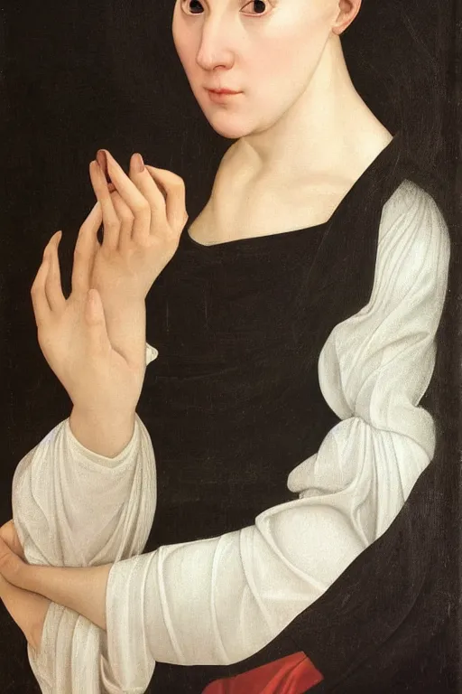 Image similar to hyper - realistic close - up portrait of a medieval woman, pale skin, in a black silk robe, in the caravaggio style