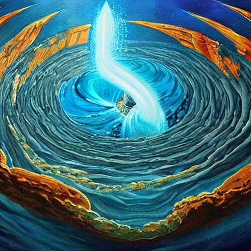 Prompt: highly detailed painting of atlantis opening a portal to another dimension,