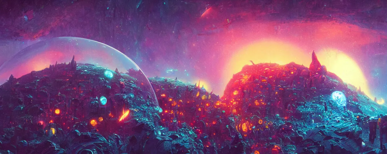 Prompt: ” glass planet, [ by paul lehr, cinematic, detailed, epic, widescreen, opening, establishing, mattepainting, photorealistic, realistic textures, octane render ] ”