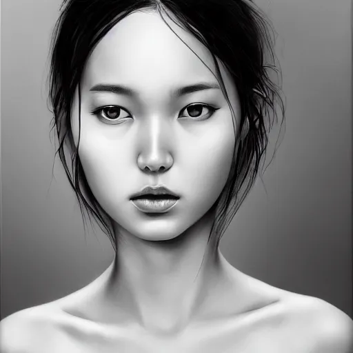 Image similar to a black and white photo of a woman's face, a hyperrealistic painting by sim sa - jeong, cg society contest winner, hyperrealism, hyper realism, ethereal, deviantart