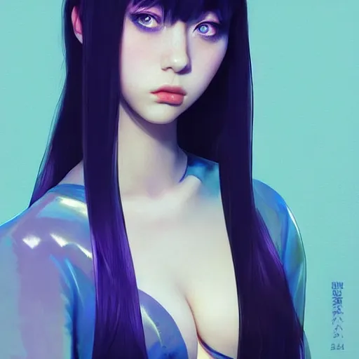 Image similar to a beautiful young japanese billie eilish kat dennings runway model in elaborate latexoutfit, by guweiz and wlop and ilya kuvshinov and artgerm and makoto shinkai and studio ghibli, symmetrical eyes, aesthetic, gorgeous, stunning, alluring, attractive, artstation, deviantart, pinterest, digital art