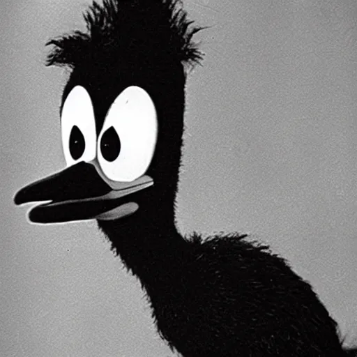 Prompt: “A still of Daffy Duck in Eraserhead”