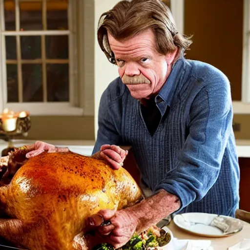 Image similar to William H Macy stuffing a turkey